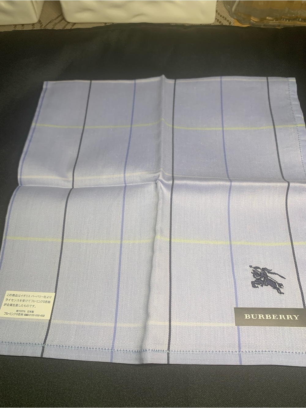 Burberry Men’s Light Blue Checked Cotton Handkerchief